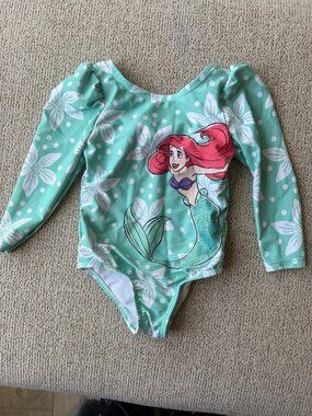 Disney Ariel Little Mermaid Toddler Girls 18M Swimsuit Long Sleeve One Piece